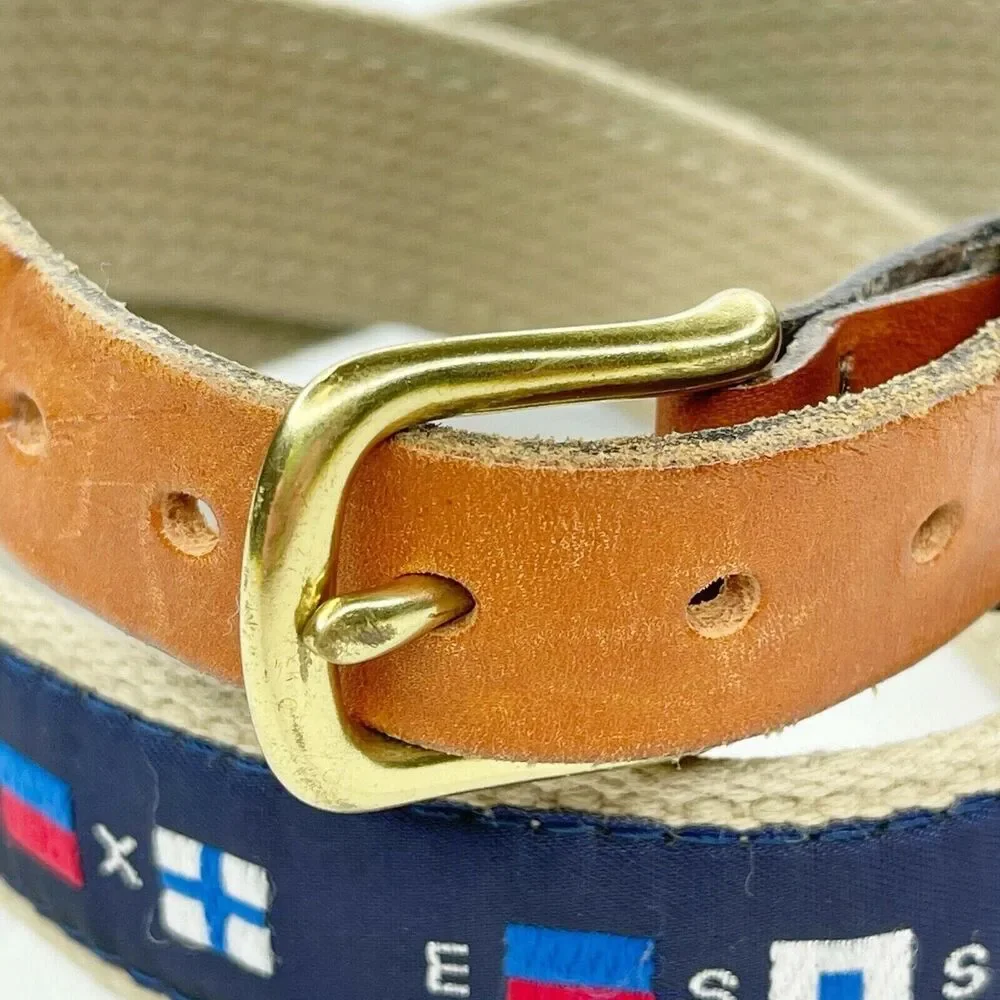 LeatherMan Nautical Flag Embroidered Leather Belt Made USA ✨